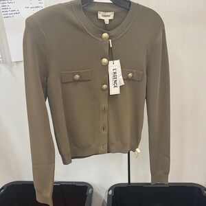 L'AGENCE Khaki Cardigan with Gold Accents